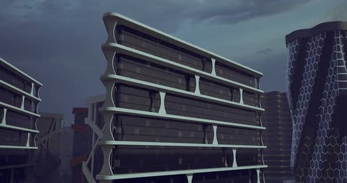 Diseño arquitectónico moderno que muestra edificios futuristas en un entorno urbano