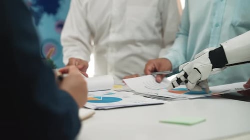 In a vibrant workspace, business teams engage AI-driven analytics to develop pre