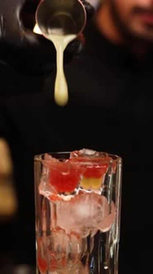 the bartender at the bar prepares alcoholic cocktails