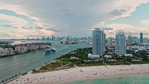 Miami City Aerial View Skyline Panorama with Urban Skyscrapers Miami City Florida Skyline Panorama