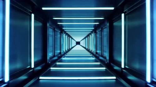 Futuristische blaue Neon-Sci-Fi-Korridorperspektive