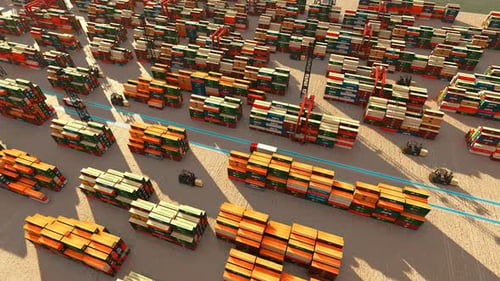 Time Lapse Photography Of Container Cargo At The Port Terminal In The Early Morning