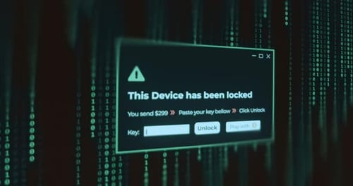 Ransomware Message Demanding a Ransom Payment to Restore Access to Device