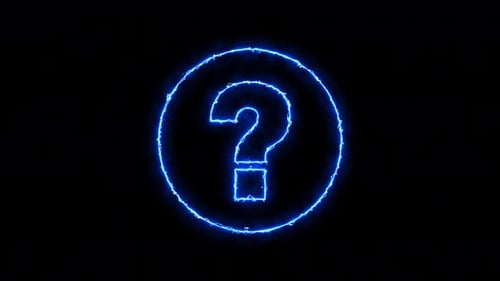 Abstract neon glowing question mark black background. Neon question mark icon