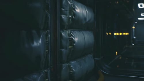 Mur de la station spatiale équipé de points de stockage et d'accès sécurisés