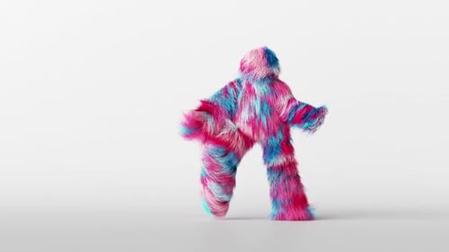 Vibrant Abstract Furry Character Performing a Fluid Dance