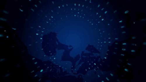 Digital World Map With Rotating Data Elements