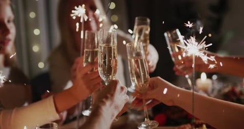 Festive Champagne Toast with Sparklers Celebration