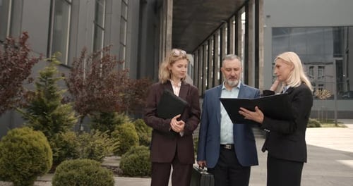 Business Professionals Meeting Outdoors Discussing Work