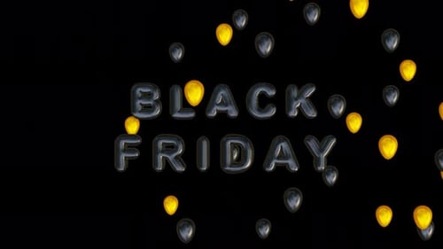 Glossy Black Friday Text with Balloons Loop Animation