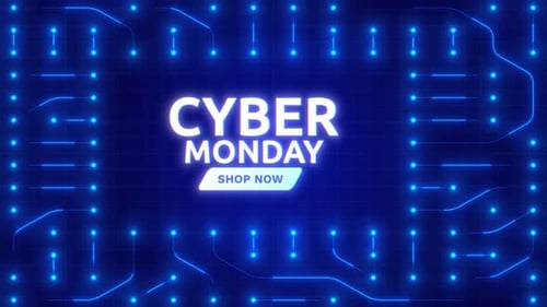 Cyber Monday Sales Event with Animated Digital Circuit Board Background