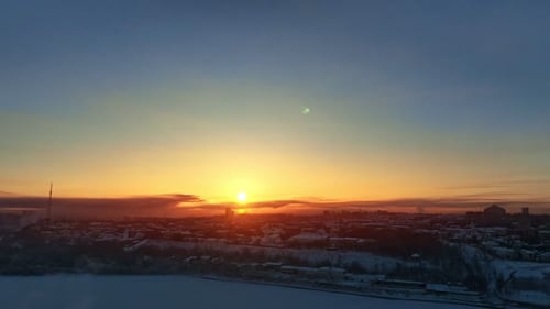 Winter Cityscape Sunset Silhouette Russia Aerial
