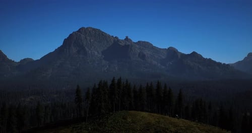 Majestic Mountain Range with Dense Forest Under Clear Blue Sky