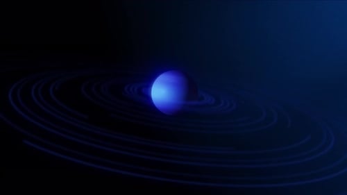 Abstract animation of a rotating planet with shiny glowing blazes disks