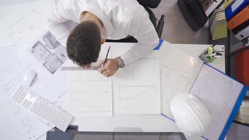 Young architectural engineer working in office.