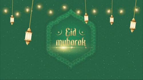 Eid Mubarak Green Background, Islamic pattern concept oil lamps looped animation 4K