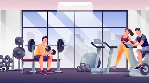 People Working Out in Gym - Exercise, Cardio Training - Treadmills -Lifting Weights