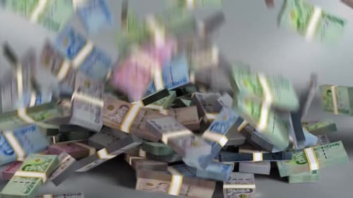 Thailand Money - Baht Stacked Money Falling - Thai Currency