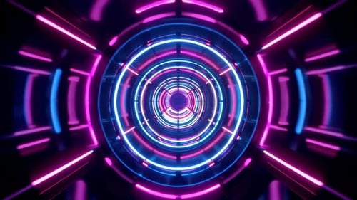 Futuristische VJ Loop-Bewegungsgrafiken im Neonkreistunnel