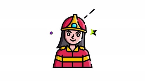 Animated Female Firefighter Icon Loop