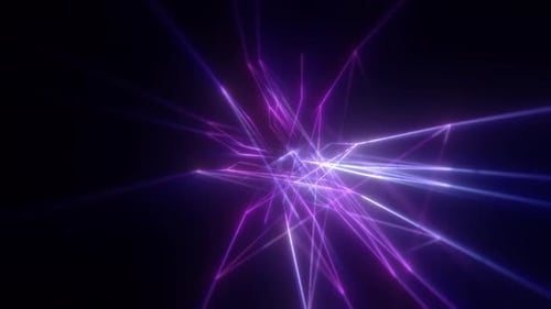 Abstract bright purple flying neon star lines made of energy particles