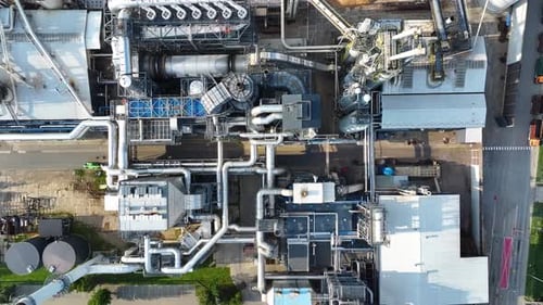 Modern wood processing facility from above showcasing industrial operations