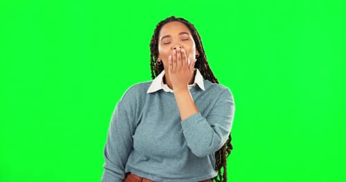 Face, woman and blowing kiss on green screen, studio and backdrop of love, romance and flirting