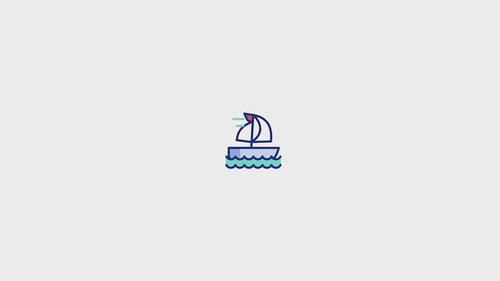 Animated Flat Design Sailing Boat Icon on Ocean Waves