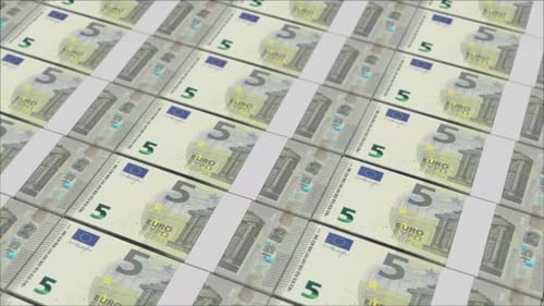 5 EURO banknotes printing by a money press