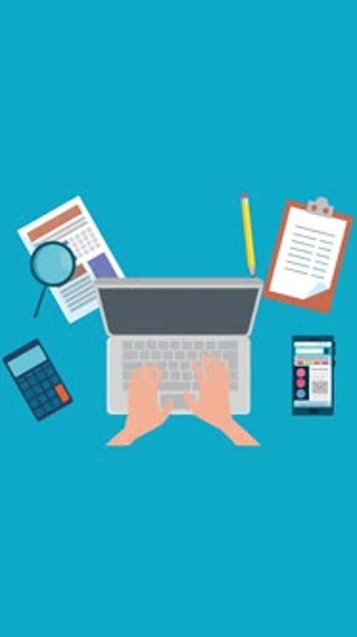 Worker Typing On Laptop In Office On Vertical