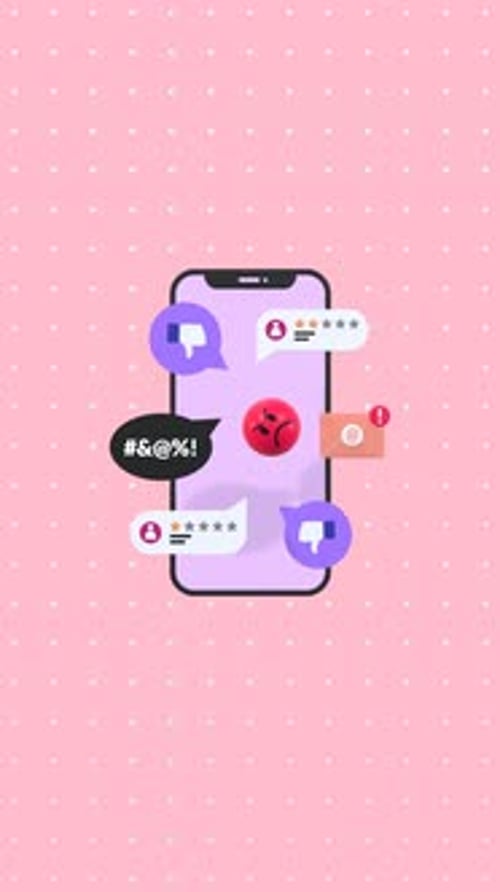 Vertical Animation Showing Negative Feedback With Dislike Icons, Low Ratings, Poor Customer Review.