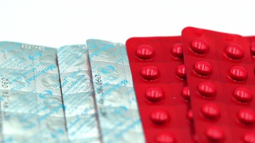 Medicine Blister Packs of Pills Close Up