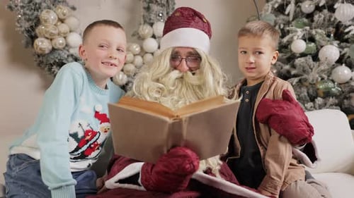 Santa Reading to Children at Christmas Time