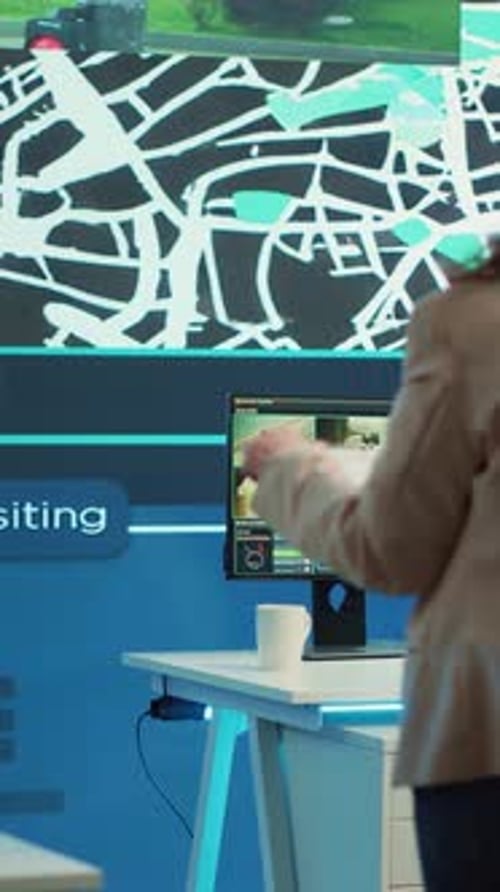 Vertical Video Manager Supervising Diverse Employees Operators in Delivery Call Center Office