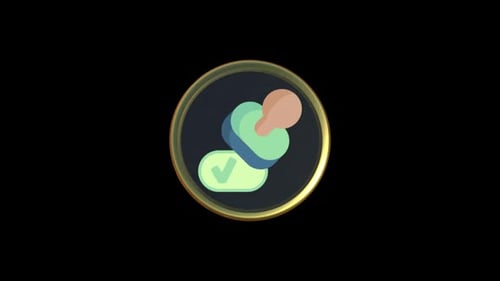 3D Rotating Golden Icon with Pacifier and Checkmark