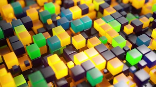 Abstract Animation Features Colorful Cubes Shifting and Changing Colors on a White Background