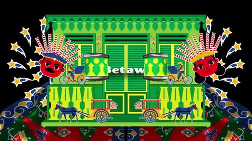 Rumah Betawi Jakarta Maison traditionnelle Culture Indonésie Élément ethnique Ondel Ondel Becak Delman