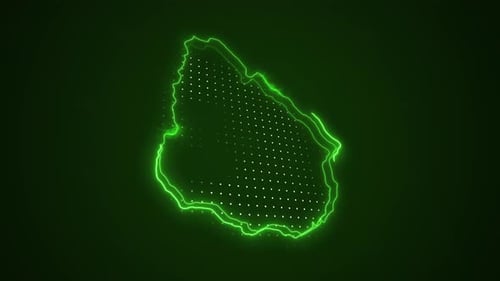 Futuristic Neon Map Outline with Digital Dots Animation