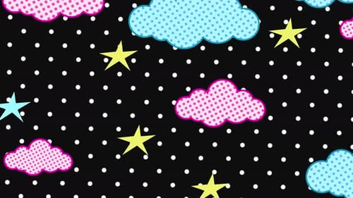 Retro Pop Art Clouds and Stars Seamless Looping Background