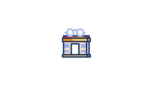 Animated Flat Design Icon of Shop Building with Glasses