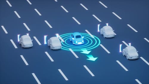 Coche autónomo que se mueve por la carretera