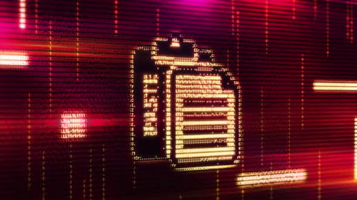 Digital File Icon Emerging From Abstract Data Stream on Computer Screen