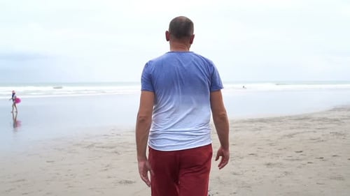 Man Walking On Beach, Super Slow Motion 240fps