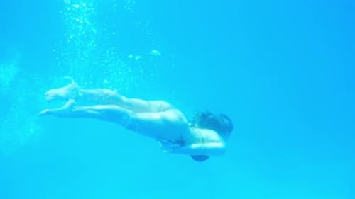 Woman Swimming in Open Sea Close Up Underwater Photo Diving Girl in Open Water