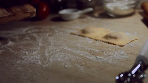 Placing Ravioli on the Table After Being Cut