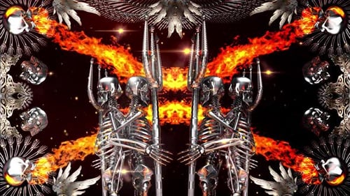 Metallic Skeletons with Fiery Tridents Decorative Looping Background
