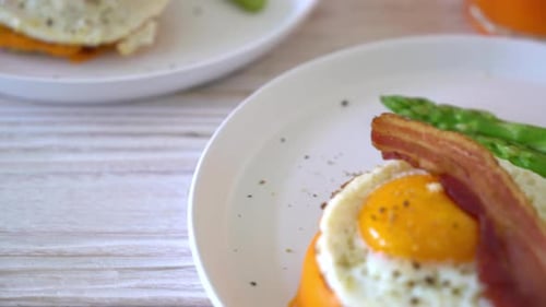 Savory Open-Faced Breakfast Sandwiches with Bacon and Asparagus