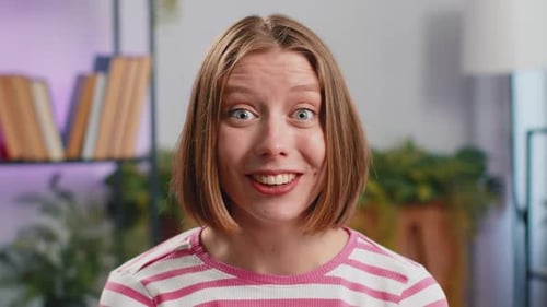 Excited Happy Woman Surprised Shocked By Sudden Victory Good Win News Celebrating Wow Reaction