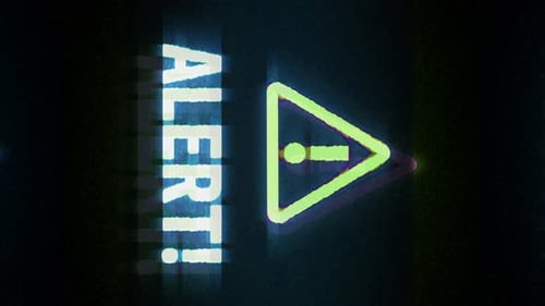 Digital Glitch Alert Text and Warning Symbol Effect