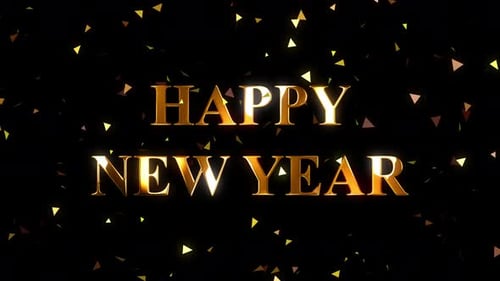 Golden Happy New Year Title Animation with Sparkling Confetti